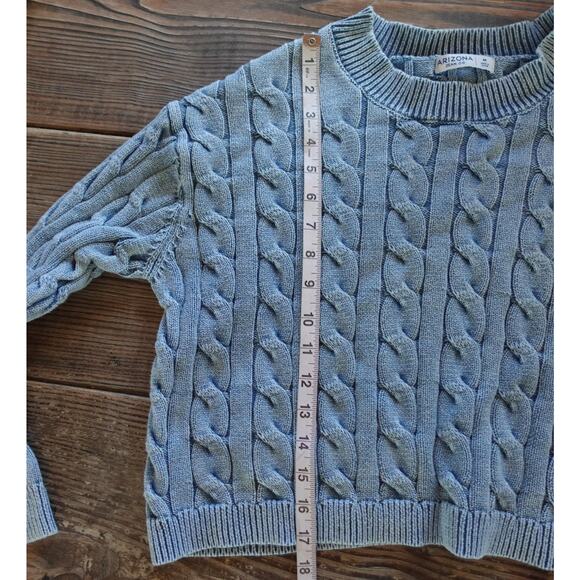 Arizona Jean Co Sweater Womens Medium Blue Chambray Cable Crop Knit Chunky Rib - Picture 6 of 7